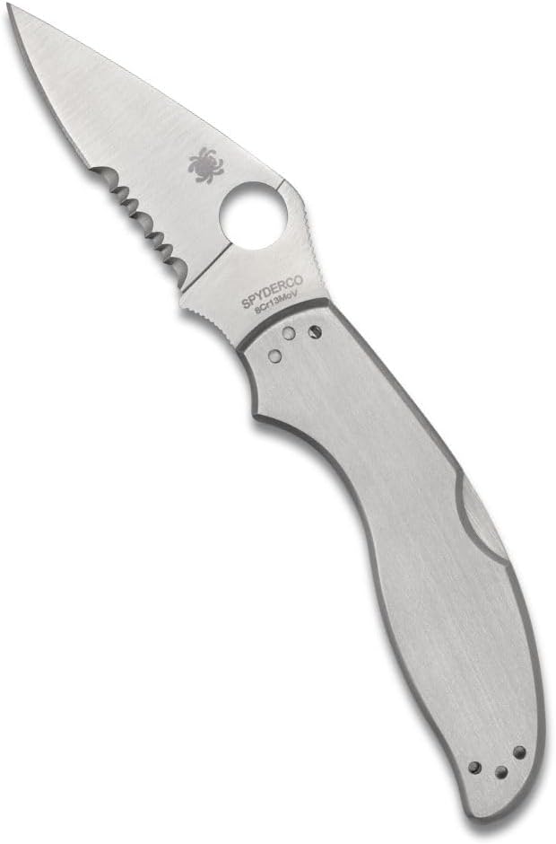 Spyderco UpTern Folding Pocket Knife with 2 8Cr13MoV Steel Blade and Stainless Steel Handle - EDC Knife for Men and Women Perfect for Hunting Tactical Camping Survival - CombinationEdge - C261PS
