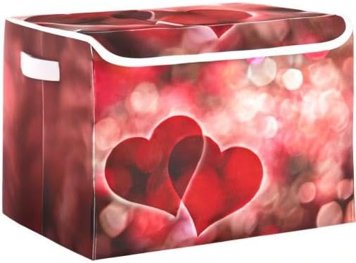 senya Valentines Baskets Collapsible Storage Bins with Lids Hearts Bokeh Effect Storage Boxes Clothes Baskets for Organizing