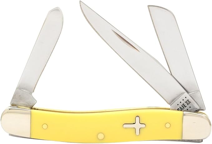 Case XX WR POCKET KNIFE YELLOW SYNTHETIC CROSS SHIELD MEDIUM STOCKMAN 3 5/8 INCHES CLOSED ITEM #22941