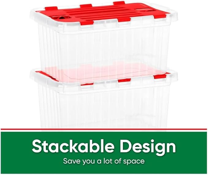 Superio Red Storage Box with Red Hinged Lids 6 Pack Plastic Container Bins for Organizing with Attached Lid Stackable Crates BPA Free Organizers for Home Office Dorm (6 17 Quart)
