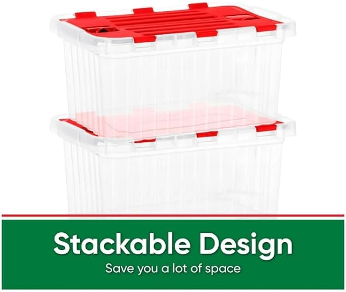 Superio Red Storage Box with Red Hinged Lids 2 Pack Plastic Container Bins for Organizing with Attached Lid Stackable Crates BPA Free Organizers for Home Office Dorm (2 10.5 Quart)