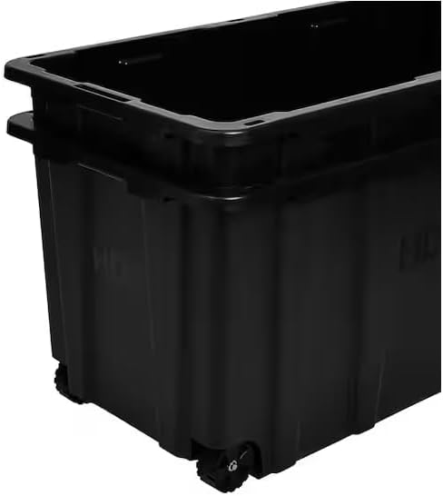 77 Gallon Tough Storage Tote with Wheels Black with Yellow Lid