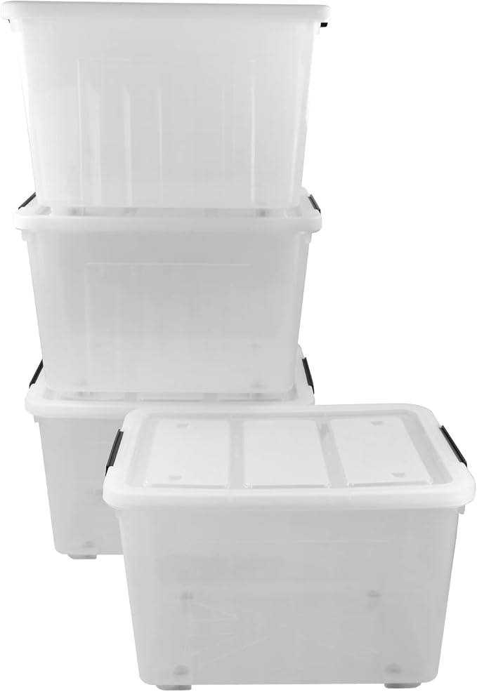 Large Plastic Storage Box with Lid 70 Quart 4 Packs