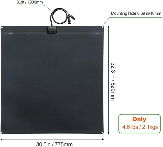 LensunSolar Flexible Solar Panel 120W 12V ETFE32.3in x 30.5in Semi-Flexible Bendable Mono Solar Panel High Efficiency 120 Watt for RV Van Roof TopCamping Home Boat Marin