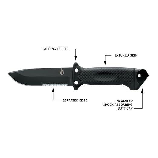 Gerber Gear LMF II Infantry Survival Knife Made in USA Military Grade Tactical Fixed Blade with Serrated Edge Shock Absorbing Handle Molle Sheath and Sharpener Black