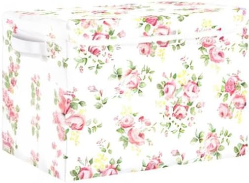 senya Flower Baskets Collapsible Storage Bins with Lids Pink Rose Flower Floral Storage Boxes Clothes Baskets for Organizing