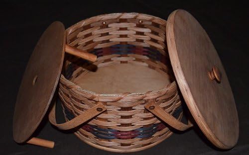 Round Double Pie Basket with Two Swivel Handles Divider Tray and Lid - Authentic and Collectible Basket Handmade in USA
