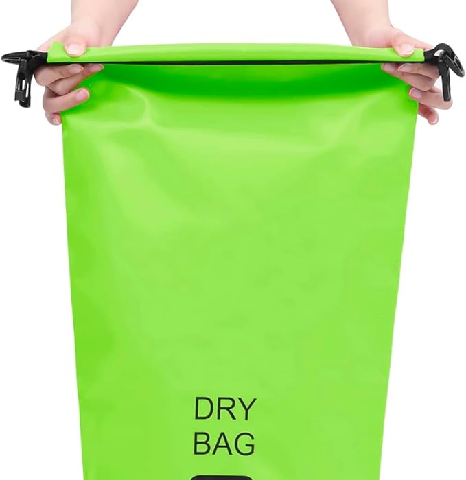Waterproof Dry Bag 5.3 Gallon PVC Green with Adjustable Shoulder Straps for Boating Surfing Outdoor Trips Lightweight Durable Foldable Storage Sack Protects Valuables