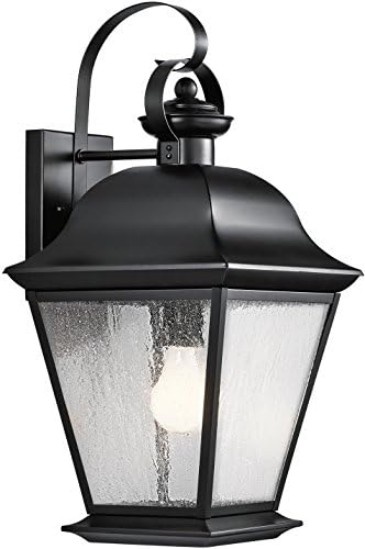 Kichler Mount Vernon 1-Light Outdoor Wall Light in Black Clear Seeded Glass for Traditional Exterior Style (9.5 W x 19.5 H x 10.25 D) 9709BK
