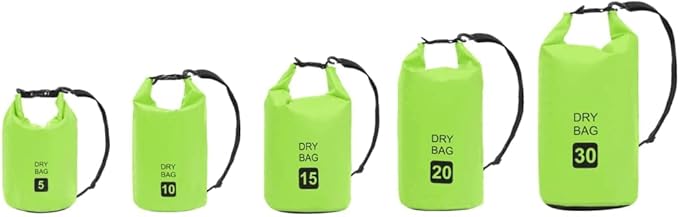 Waterproof Dry Bag PVC 1.3 Gallon Green with Adjustable Shoulder Straps for Boating Surfing Outdoor Gear Storage
