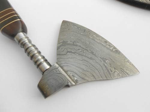Handmade Damascus Viking Axe Bearded Axe Chopping Axe11 Buffalo Horn Handle Axe. Hand Forged Woodsman Axe