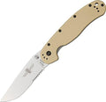 Ontario Knife Company Rat I Satin AUS-8 Stainless Steel Half Serrated Folding Pocket Knife Desert Tan Nylon Handle Liner Lock Knife Everyday Carry Knife – ON8849DT