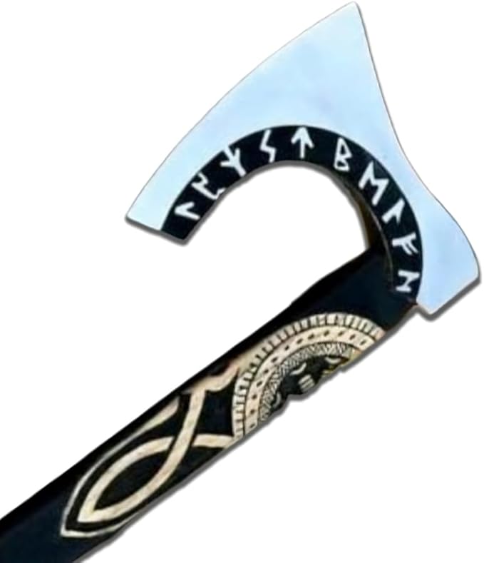 Handmade Carbon Steel Viking Axe with Runes Viking Tomahawk Axe with Handmade Leather Sheath Best Camping Axe