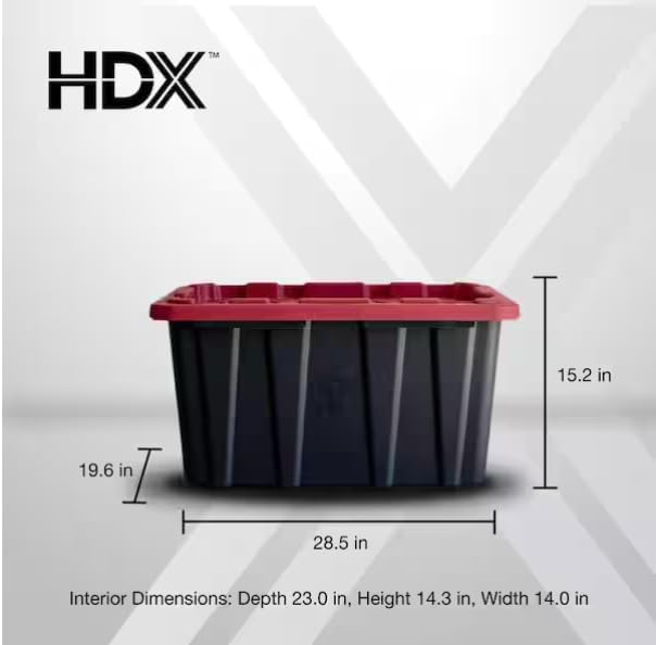 Strong Box Plastic Storage Tote with Black and Yellow or Red Lid 27 Gallon