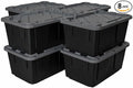 Tough 27 Gallon Plastic Storage Bin with Snap Lid Stackable Lockable Set of 8 Heavy-Duty Durable Multi-Purpose Storage Containers for Indoor &amp Outdoor Use (Gray and Black)
