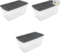 Clear Plastic Storage Container Set 200 Quart Stackable Bins with Dark Gray Latch Lids 3 Count