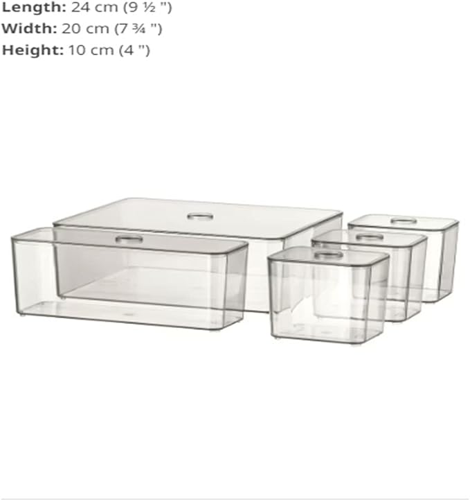 GODMORGAN Plastic Square Box with Lid (Clear Standard) - Set of 5 to Organise Jewllery and make up and Accessories