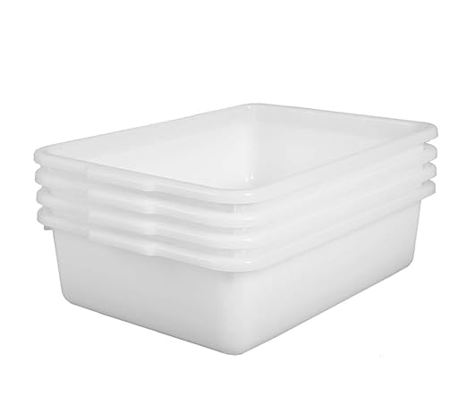4-Pack Bus Box 13 L Commercial Plastic Bus Tubs White Wash Dish Basin