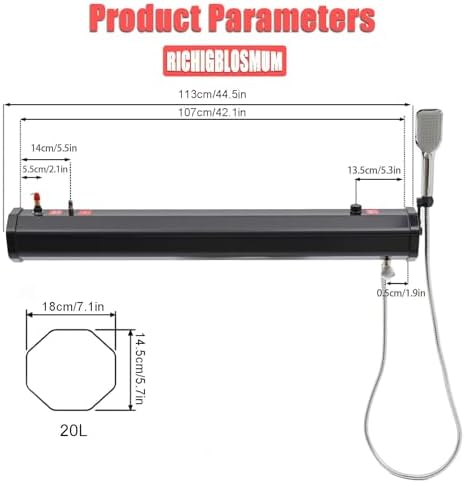 Outdoor Roof Rack Shower | 4.8/5.3/7.9Gal Sun-Heated Water Tank | Auto Pressure Release | Universal Crossbar Mount for Camping Beach &amp RV Adventures - 4.8Gal/18L