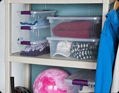 Sterilite 6 Qt ClearView Latch Storage Box Stackable Bin with Latching Lid Plastic Container to Organize Shoes in Closet Clear Base Lid 12-Pack