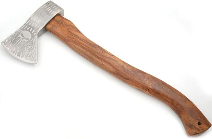 Hand Forged Viking Bearded Axe – 1075 High Carbon Steel Handmade Medieval Style Camping &amp Hunting Axe with Ash Wood Handle and Leather Sheath (P-Skull)
