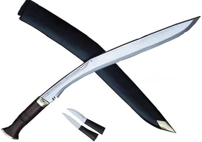20 Hunting Sirupate Kukri Knife - Khukuri Comes Leather Sheath and 2 Small Knives - Daily Woking Bushcrafting High Carbon Steel Blade Camping Tool