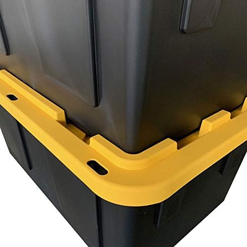 MonsterRAX 27 Gallon Storage Bins - Stackable Lockable Yellow Lids Black Bin 5-pack