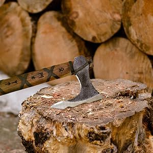 Camping Axe Hatchet 19 Inch – 1095 High Carbon Steel Bearded Axe with Rosewood Handle &amp Leather Wrap Outdoor Wood Chopping Hatchet with Genuine Leather Sheath