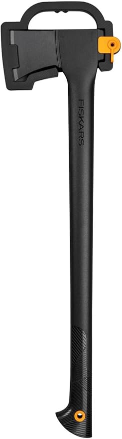 Fiskars 1052045 sheet axe L solid with knife blade and transport protection high-quality steel blade/glass fibre reinforced plastic handle A18 length: 65 cm 1.6 kgBlack/Orange