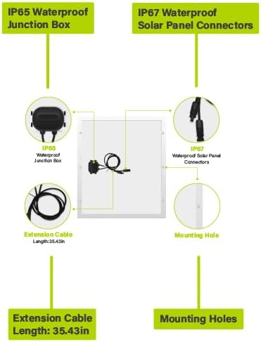 Newpowa 50W 10BB Mono Solar Panel 50 Watts Monocrystalline Module with 3ft Connectors for RVBoatHome Off Grid System