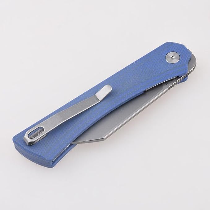 SHIELDON Rain Folding Knife Stonewash 3inch Sheepsfoot Blade Micarta Handle Outdoor Folding Knife with Deep Carry Clip