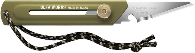 OLFA WORKS OW-UCK-1/SB Camp Knife High Carbon Stainless Steel Blade - Multipurpose Outdoor Knife Great for Camping Activities - Brass Wheel Lock Replacement Blade: OWB-UCB-1 (Olive)