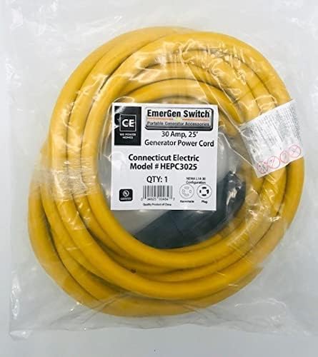 Connecticut Electric 25 Foot Generator Power Extension Cord 30 Amp 4 Prong NEMA L14-30P (Male) NEMA L14-30R (Female)