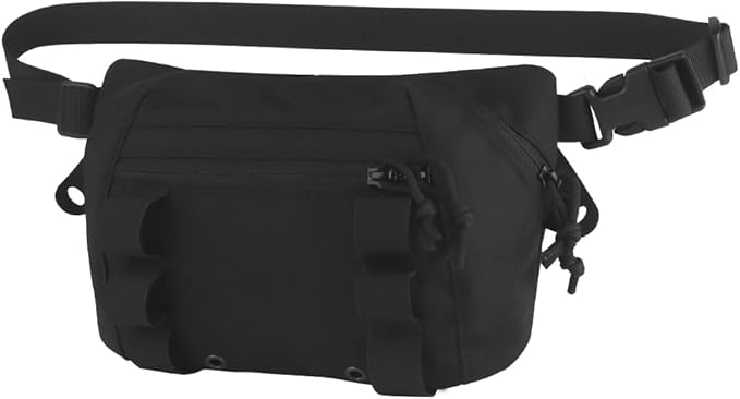 Assault Dangler Pouch with Elastic Loops Panel*2 Hook Loop Tongue for Plate Carrier Chest Rig Top Arc Opening Half Zip Tactical Fanny Pack Sling Bag Concealed Carry EDC IFAK Medical Drop Pouch-BLK