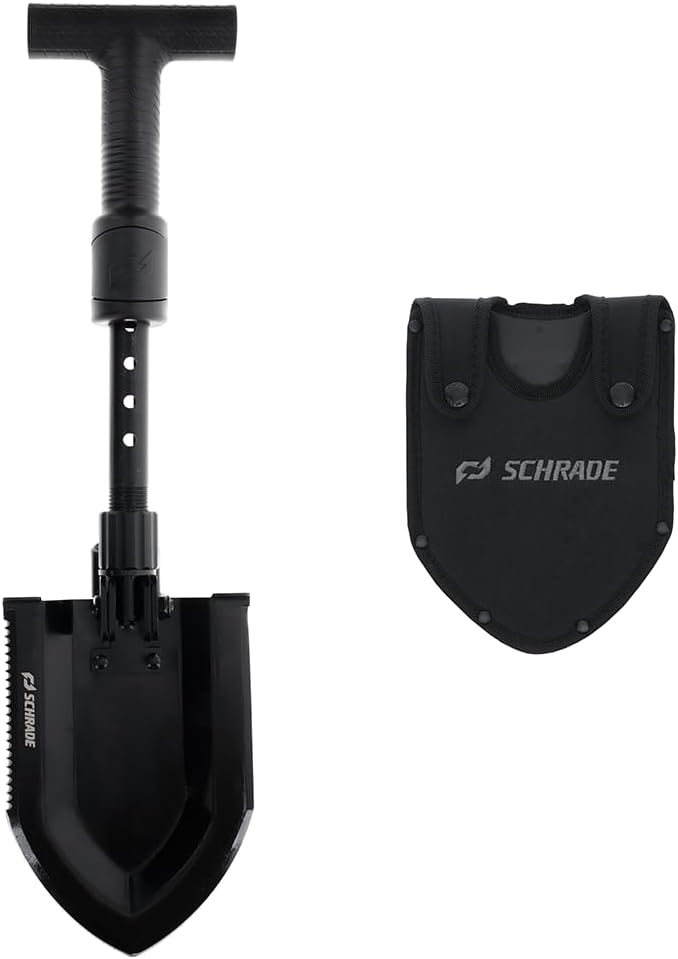 Schrade Delta Class Pay Dirt Shovel 1 lbs with Folding Capabilities Durable 3Cr Steel Black Oxide Finish for Outdoor Exploring Hiking