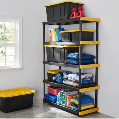 27 Gallon Heavy Duty Storage Tote with Lid Black and Yellow reusable made with heavy-duty recycled plastic