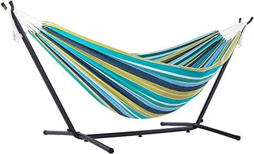 450lbs Capacity Double Hammock Adjustable Hammock Bed with 9ft Heavy Duty Steel Stand Includes Portable Carrying Case Easy Set up