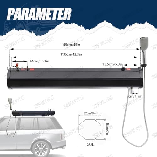 Portable Solar Shower - 18L/20L/30L Pressurized Water Tank for Camping &amp RVs Includes 4.92ft Hose &amp Shower Head Ideal for Off-Road Vehicles &amp Trucks 30L/6.6Gal Capacity