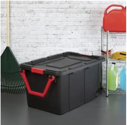 40 Gallon Wheeled Industrial Tote Plastic Set of 2 (Black)
