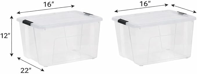 (2 pack 60 Qt. Clear Plastic Storage Bins with Latching Lids – 22” x 16” x 12” Stackable Storage Containers for Home Garage Closet &amp Office Organization