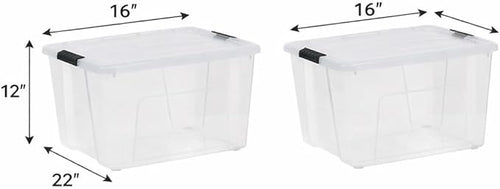 (2 pack 60 Qt. Clear Plastic Storage Bins with Latching Lids – 22” x 16” x 12” Stackable Storage Containers for Home Garage Closet &amp Office Organization