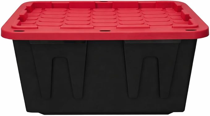 27 Gallon Large Storage Bin with Snap Lid Heavy Duty Plastic Storage Container Black and Red 4 Pack