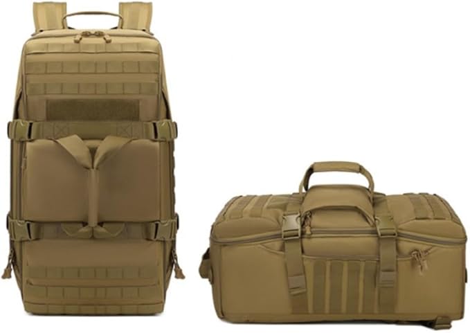 Tactical Duffel Backpack Military Waterproof handbags Large Capacity Mountaineering Luggage Hiking Camping Bag Outdoor (Brown 12.2 L x25.2 H x 10.3 W)