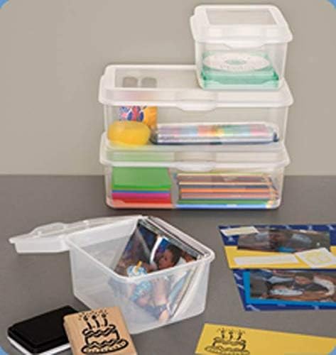 Sterilite 6-Pack Rectangular Large &amp 12-Pack Square Small FlipTop Clear Plastic Storage Box with Hinged Lid - Stackable Multipurpose Organizer for Art and Craft Supplies Accessories Photos &amp