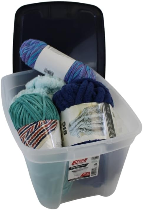 Edge Plastics 5 Gallon Classic Storage Tote 6 Pack durable storage in for home or garage with secure snap lid designed for stacking (6 Clear with Ink Lid 5 Gallon)