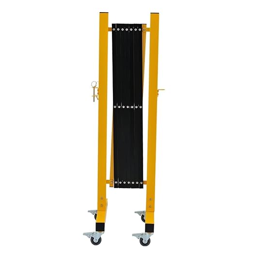 GYMTIME Expandable Metal Barricade Portable Safety Traffic Barrier with Casters Mobile Driveway Gate Adjustable Security Fence 11 Feet Yellow and Black