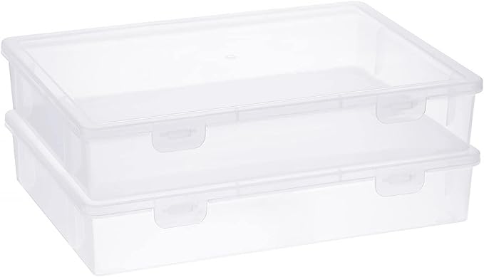 BTSKY Clear Plastic Storage Box with Flap Lid Multipurpose Craft Organizers and Storage Box Art Supply Storage Organizer Plastic Sewing Box for Beads Pencils Notebooks 2 Pack Medium