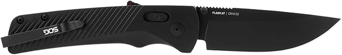 SOG Flash AT Daily Carry Ambidextrous Straight Pocket Folding Knives Ergonomic Handle &amp Deep-Carry Clip D2 Steel Blade