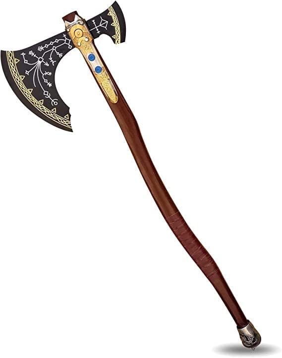 Kraatos War Axe Viking Battle Axe Replica Ax - Handmade Forged Stainless Steel Axe Prop Tool with Viking Axe Hatchet Solid Wood Handle Skarde Seax Men's Gift