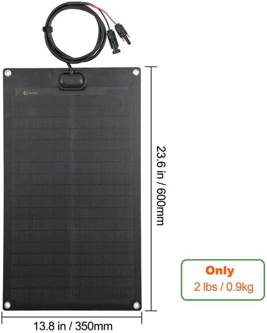 Lensunsolar 30W 12V ETFE Black Flexible Solar Panel 23.5x13.8in ETFE Black Thin Slim Semi-Flexible PERC Mono High Efficiency Solar Cells 12 Volt for Battery Charge Marine RV Campers Boats Tent